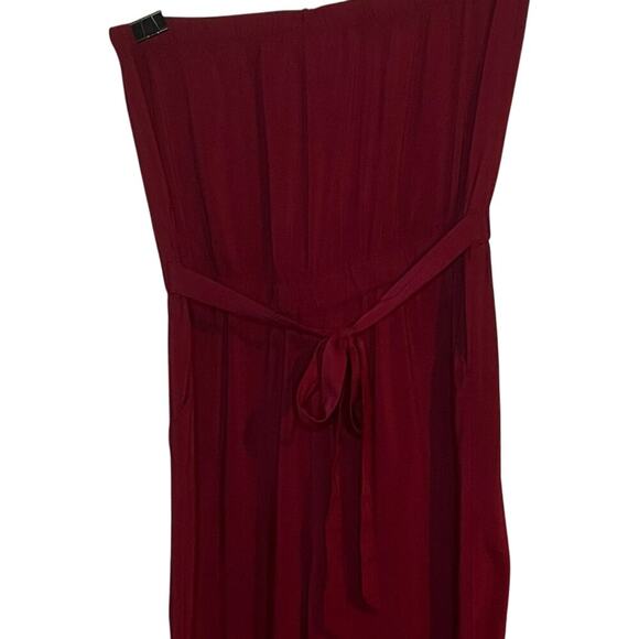 Shosho Strapless Pant Suit Wide Legs Tied &‎ Elastic Waist Maroon Women's Large - Picture 3 of 7